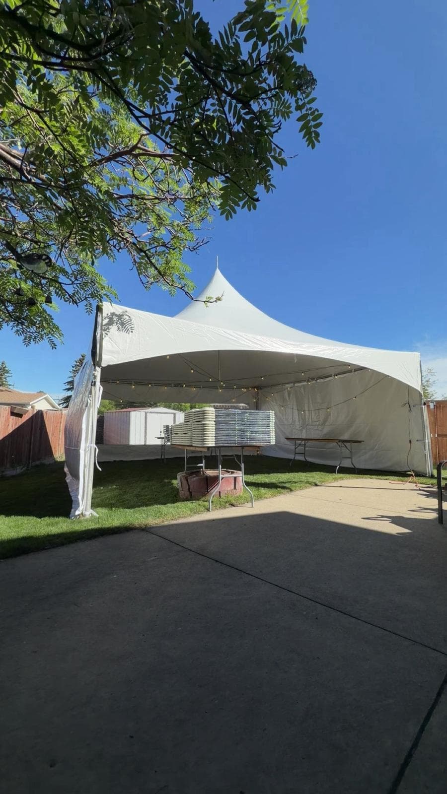 Backyard party tent setup