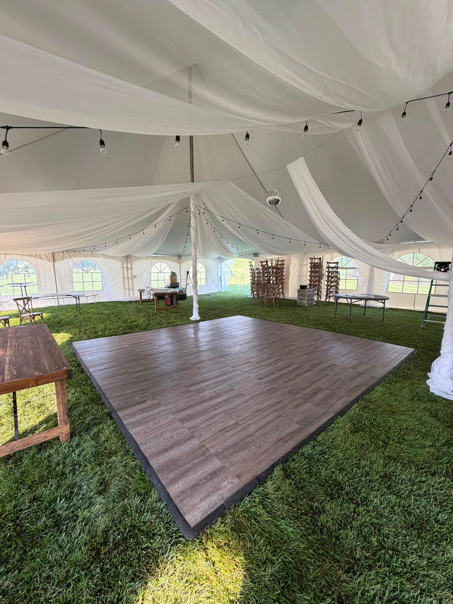 Wood Dance Floor in Draped Tent